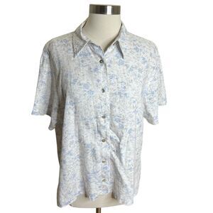 Vintage St Johns Bay Shirt Womens Large Floral Linen Button Up Cottagecore